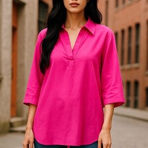 Women’s Attitudes by Renée Hot Pink Silky Blouse - Size 8, Lightweight & Flowy